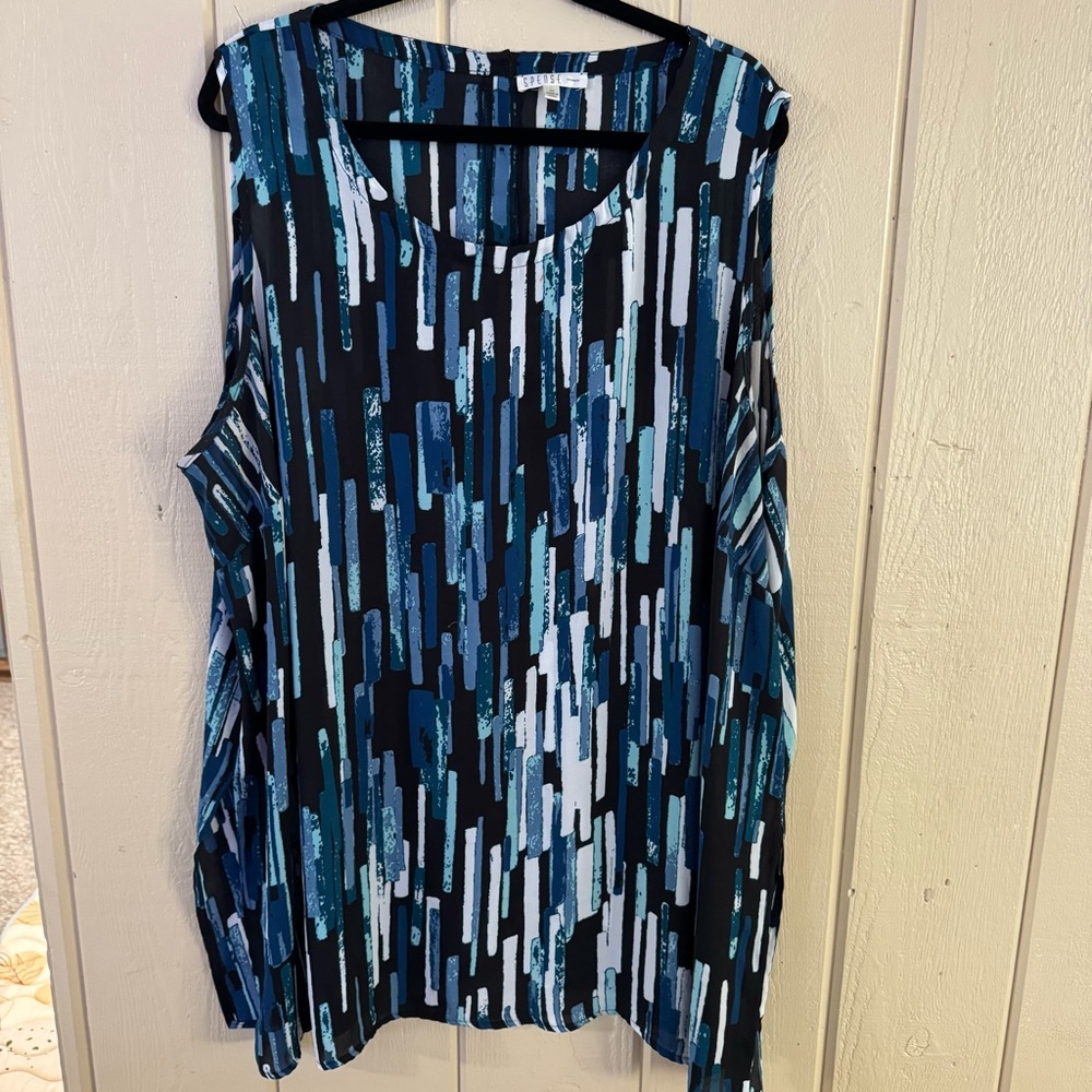 Plus Size 3X Spense Blue Patterned Sleeveless Top
